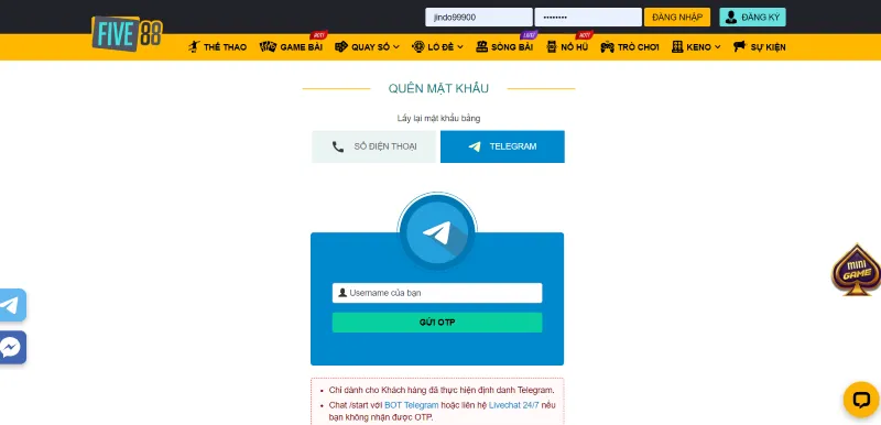 Cách đăng nhập khi quên mật khẩu bằng Telegram