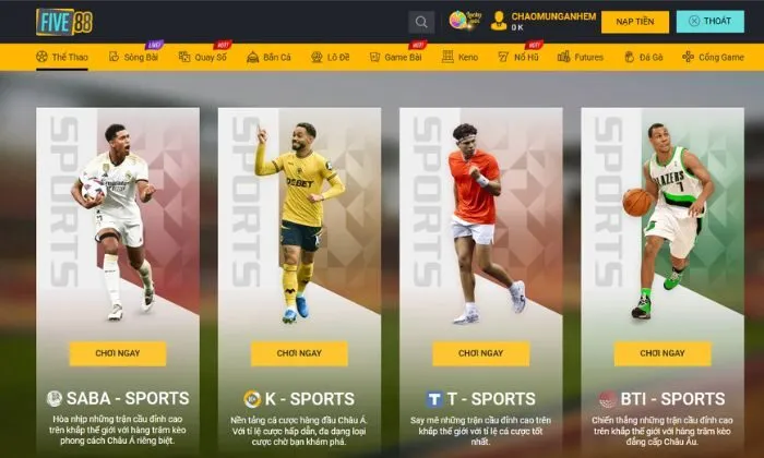 Sảnh thể thao đa dạng tại Five88